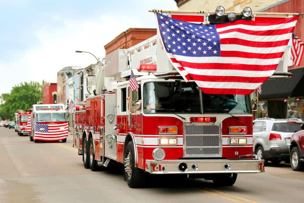Best July 4th Firework maryland fire trucks with american flags on them