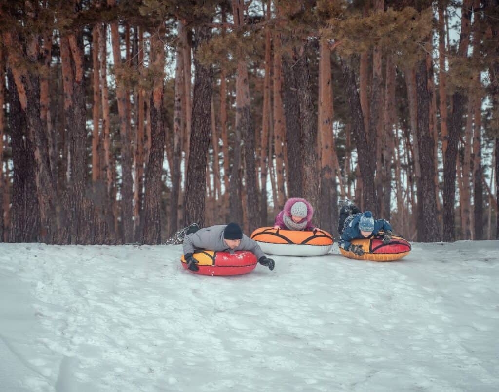 people on snow tubes