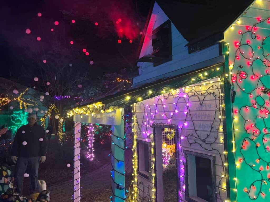 bubble smoker Christmas lights in brookside garden